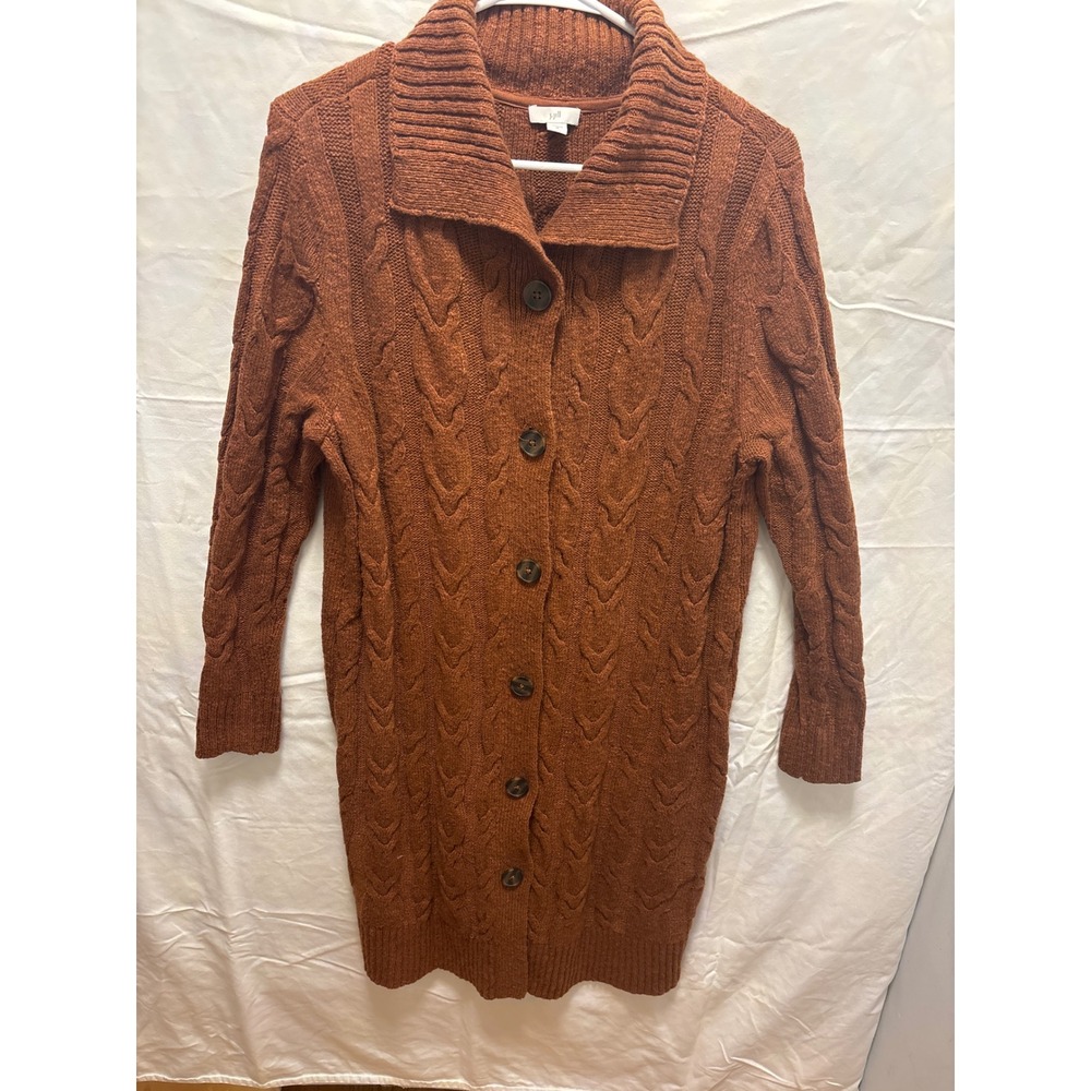 J. Jill Cable Knit Cardigan Women Size M Rust BrownLongline Duster